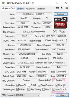 ROG Strix Radeon RX 6600 XT OC 显示卡评测开箱