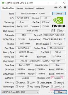 MSI GEFORCE RTX 3050 GAMING X 8G 显示卡评测开箱