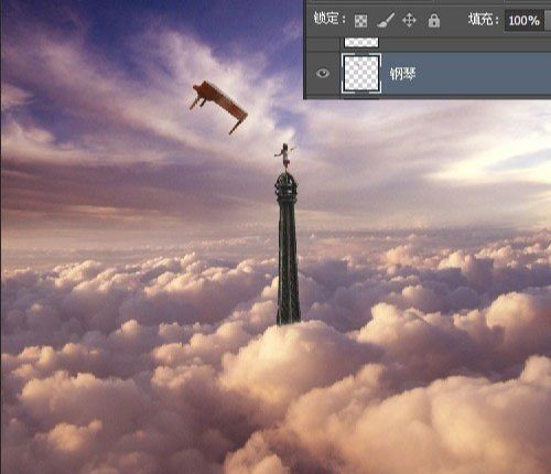 ps合成云层上的铁塔女孩场景