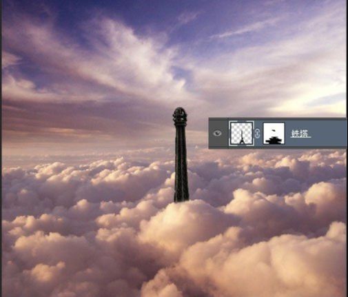 ps合成云层上的铁塔女孩场景
