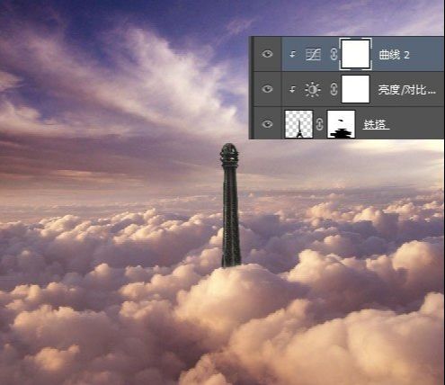 ps合成云层上的铁塔女孩场景