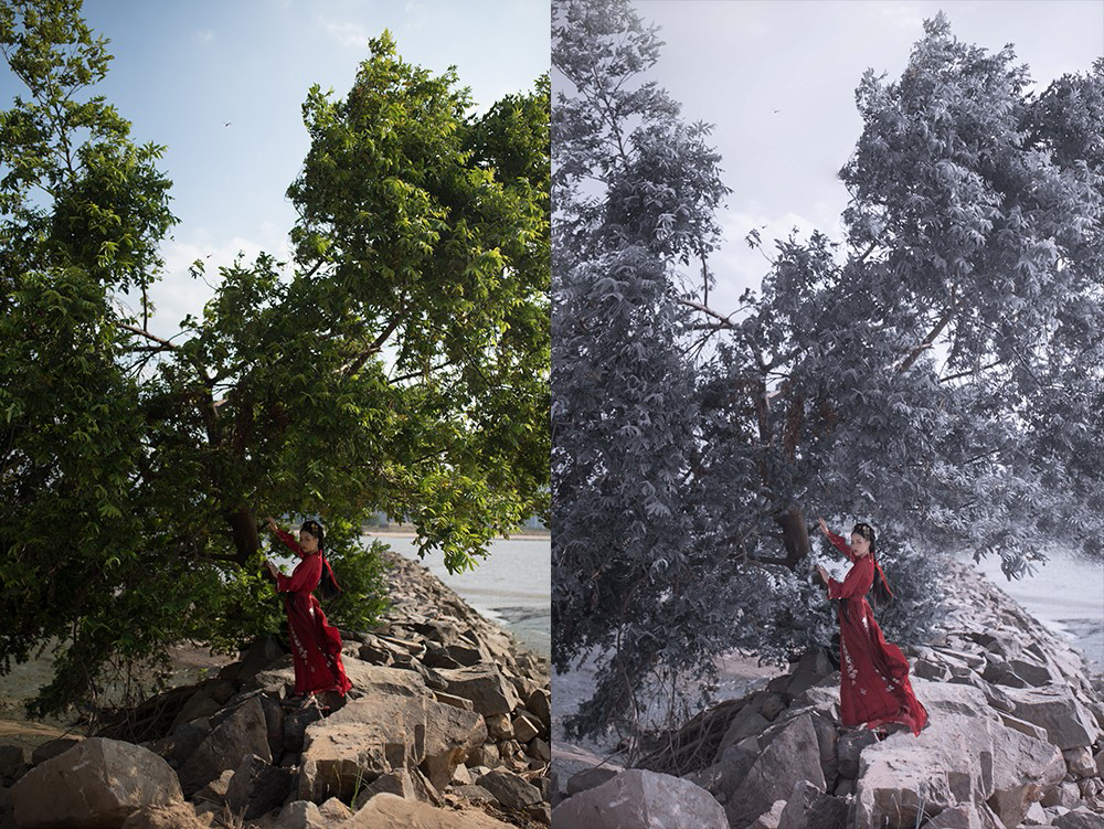 Photoshop快速调出冬季冷色调雪景效果