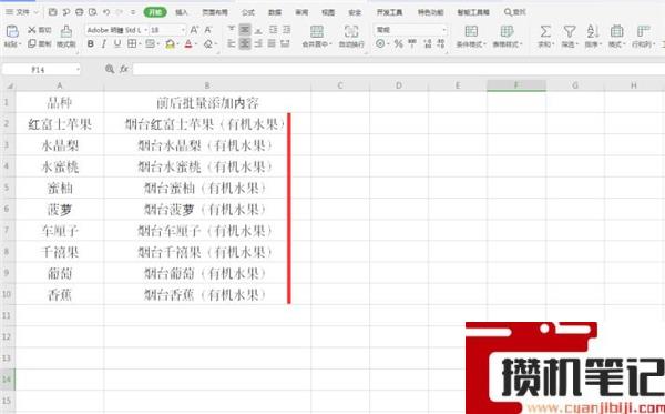 Excel中怎么在文字前后批量添加内容